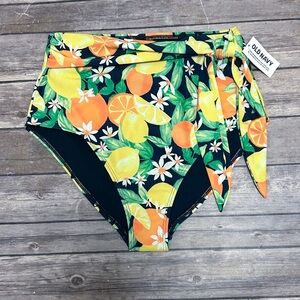 Old Navy Blue Yellow White High Waisted Side Tie Lemons Oranges Bikini Bottom